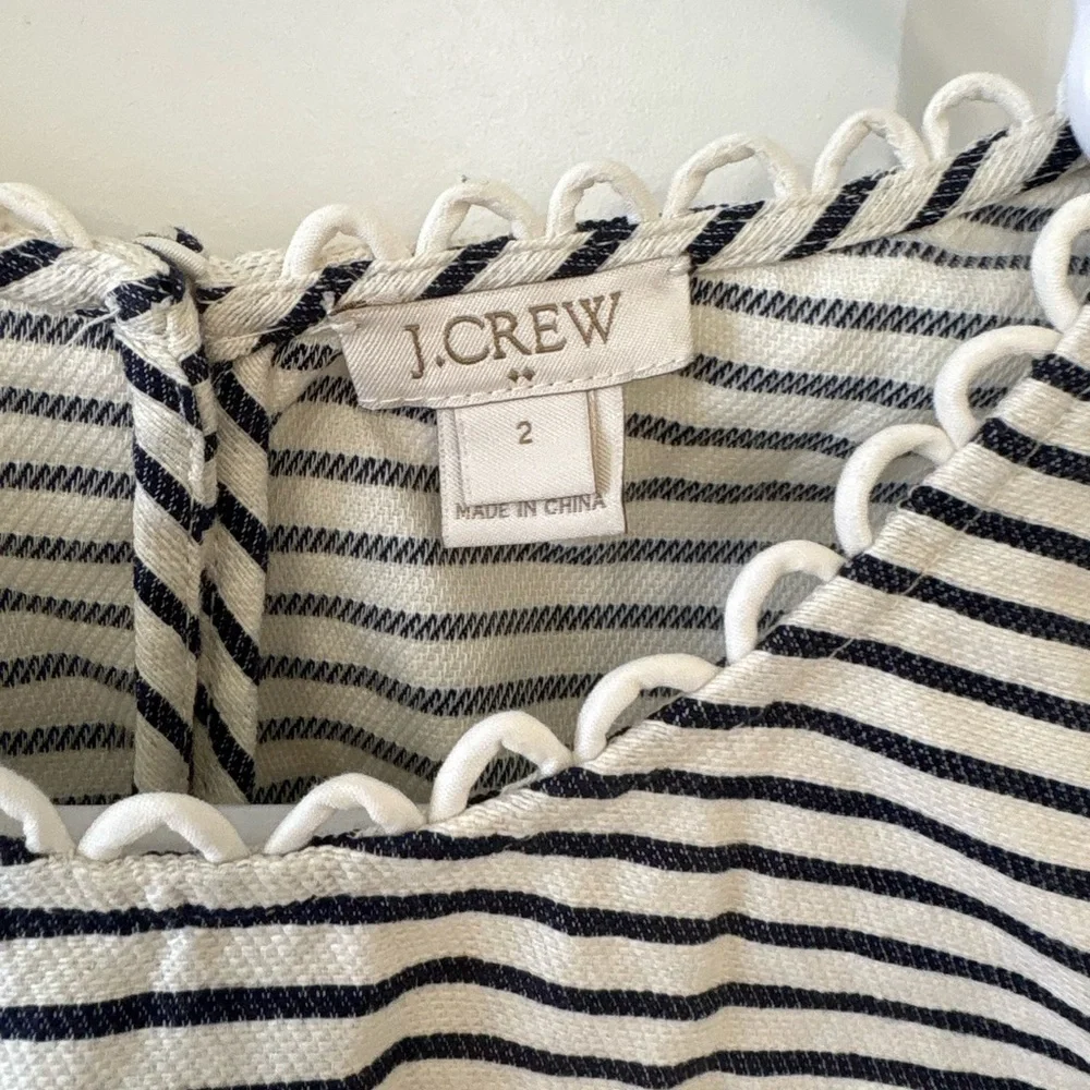 J.Crew Size 2 Navy White Stripe Sleeveless Top 100% Cotton Ric Rac Trim